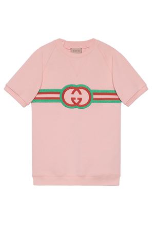 Abito jersey di cotone felpato rosa chiaro GUCCI KIDS | 742281XJFKZ5658